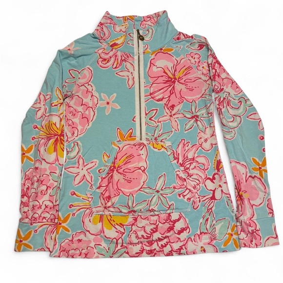 Lilly Pulitzer Tops - Lilly Pulitzer Skipper Popover Sweatshirt XS Floral Half Zip Pullover Preppy